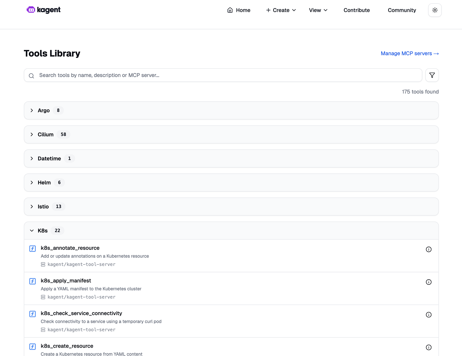 Kagent UI: Tools Library